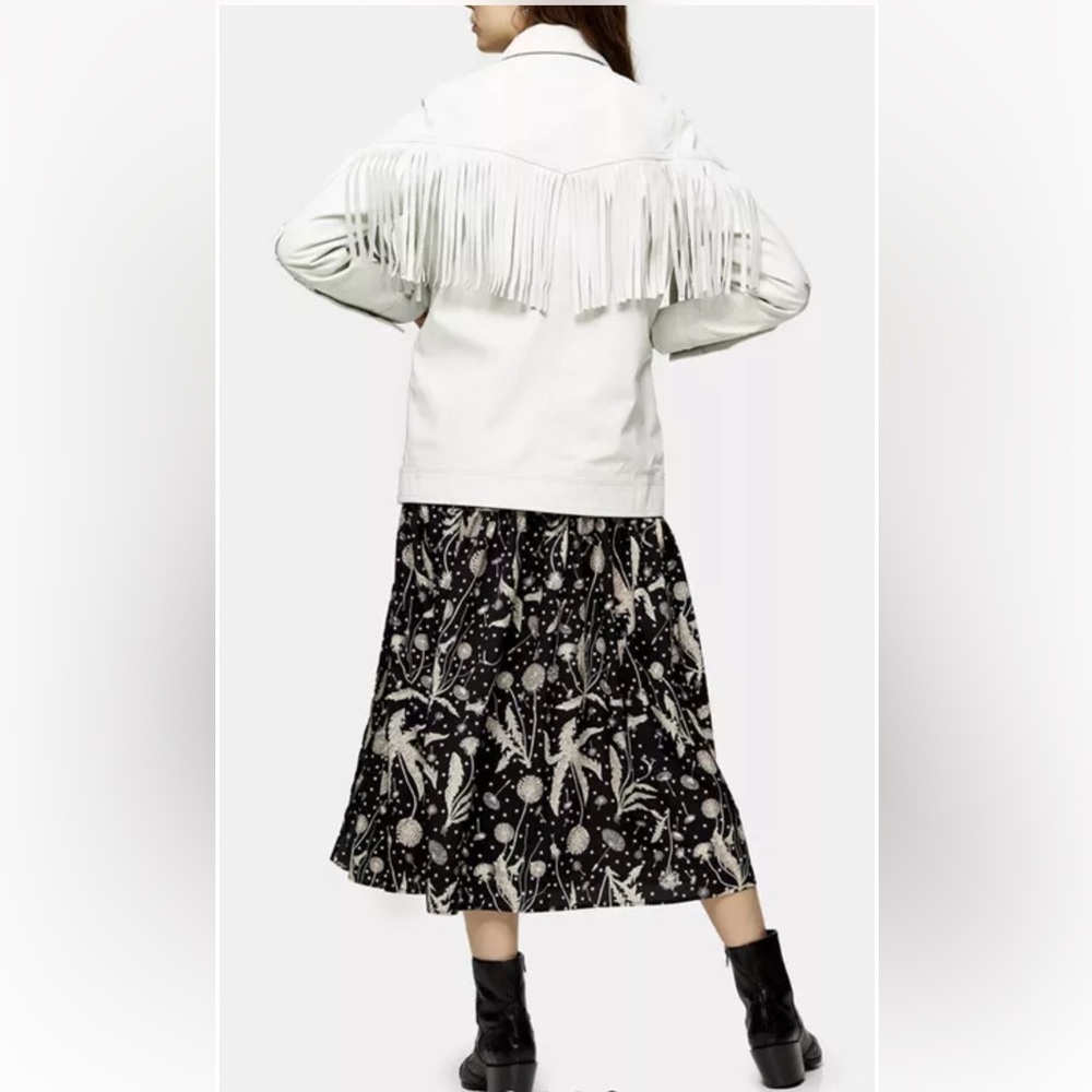 Topshop Roy fringed white leather jacket US size 12 - Picture 6 of 16
